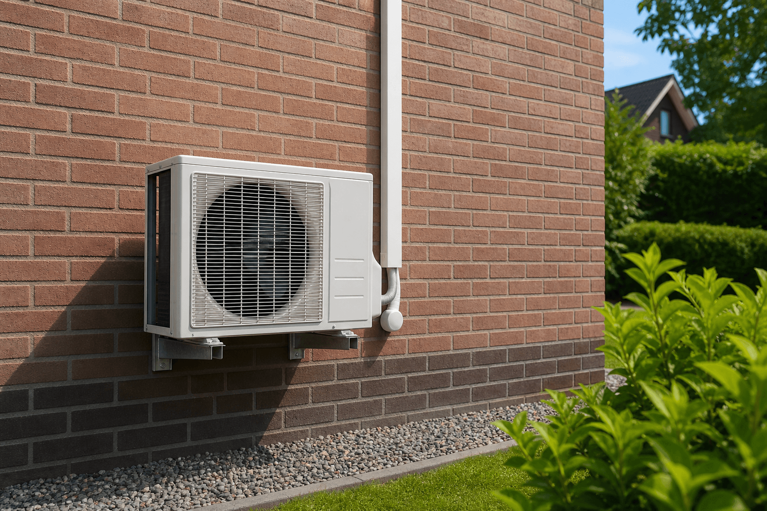 Voorbeeld van een buitenunit van een split-airco op wandbeugels